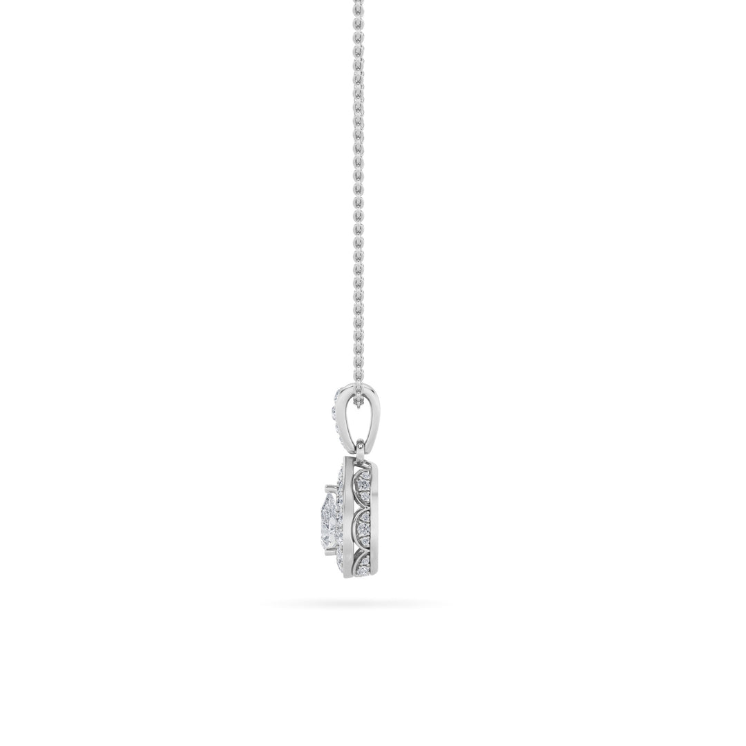 0.75Cttw Pear Shaped Lab Grown Diamond (F/VS) Halo Pendant in 14K Gold