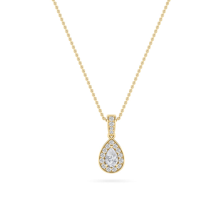 0.75Cttw Pear Shaped Lab Grown Diamond (F/VS) Halo Pendant in 14K Gold