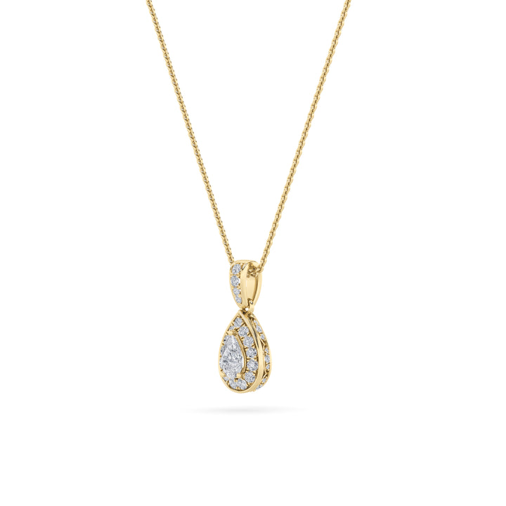 0.75Cttw Pear Shaped Lab Grown Diamond (F/VS) Halo Pendant in 14K Gold