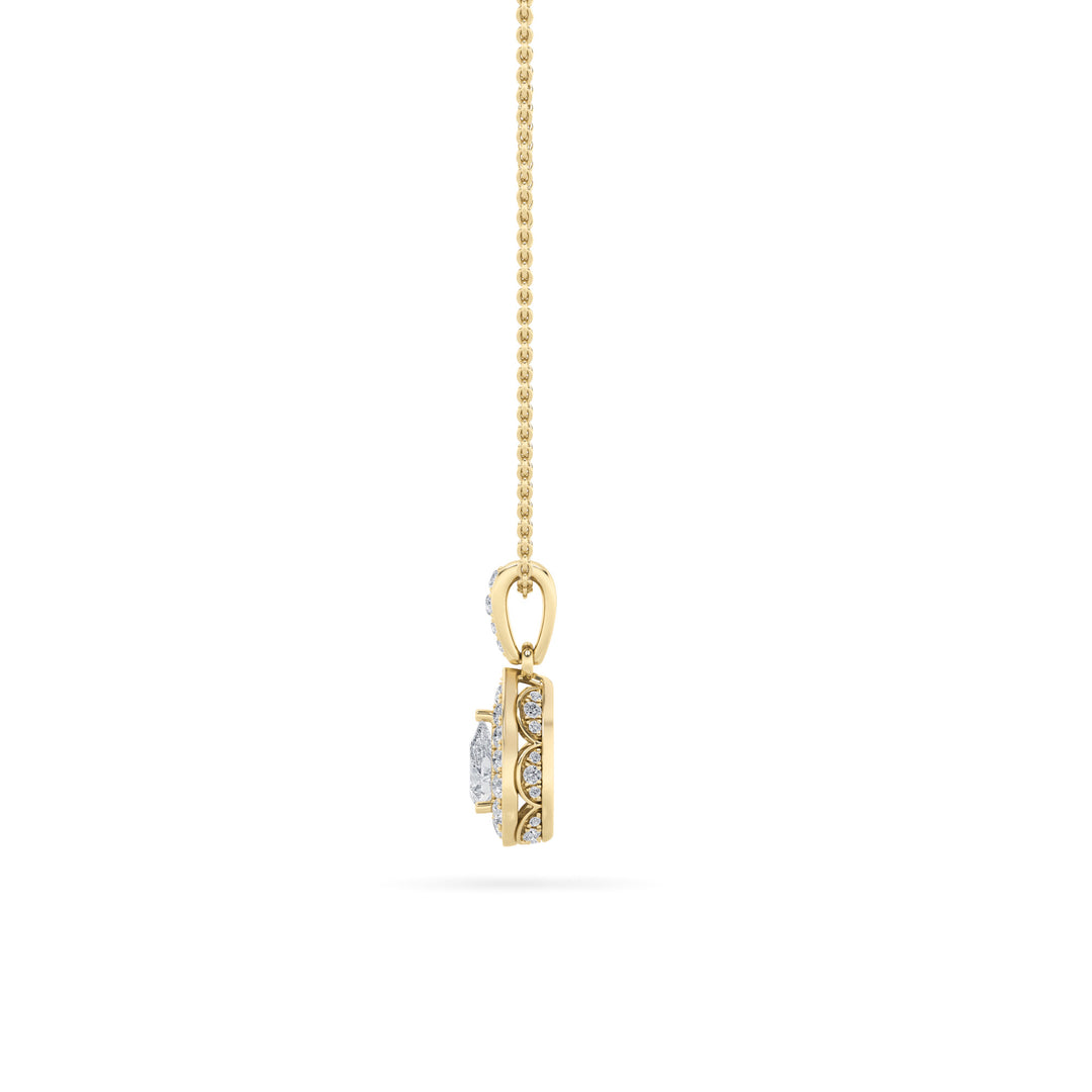 0.75Cttw Pear Shaped Lab Grown Diamond (F/VS) Halo Pendant in 14K Gold