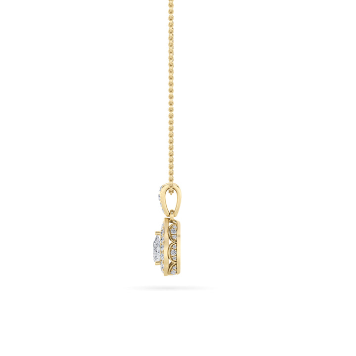 0.75Cttw Pear Shaped Lab Grown Diamond (F/VS) Halo Pendant in 14K Gold