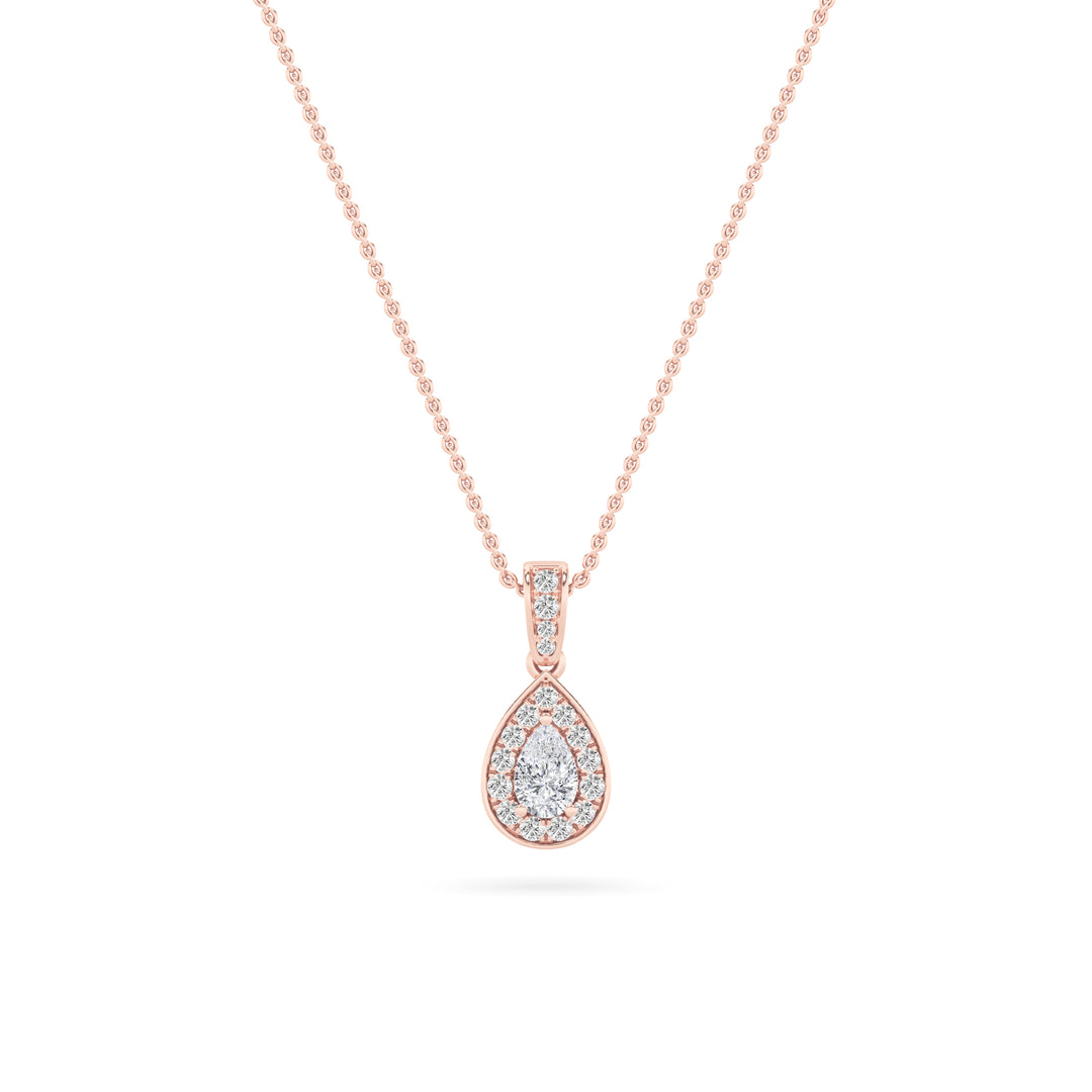 0.75Cttw Pear Shaped Lab Grown Diamond (F/VS) Halo Pendant in 14K Gold