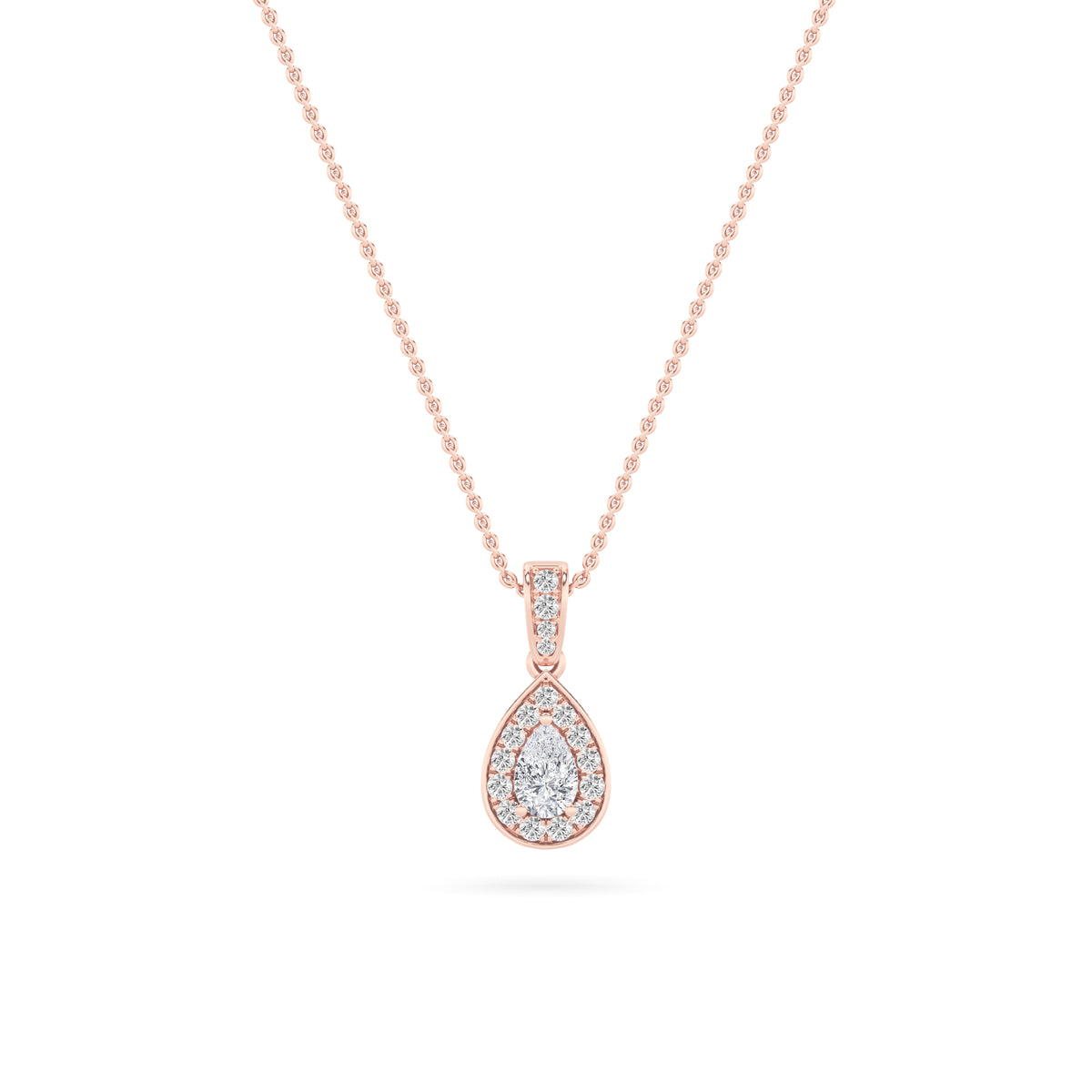 0.75Cttw Pear Shaped Lab Grown Diamond (F/VS) Halo Pendant in 14K Gold