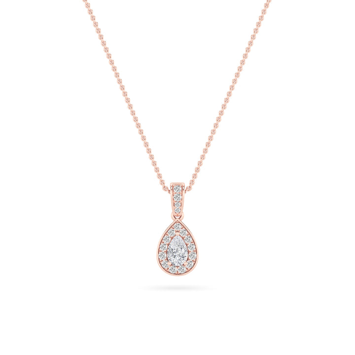 0.75Cttw Pear Shaped Lab Grown Diamond (F/VS) Halo Pendant in 14K Gold