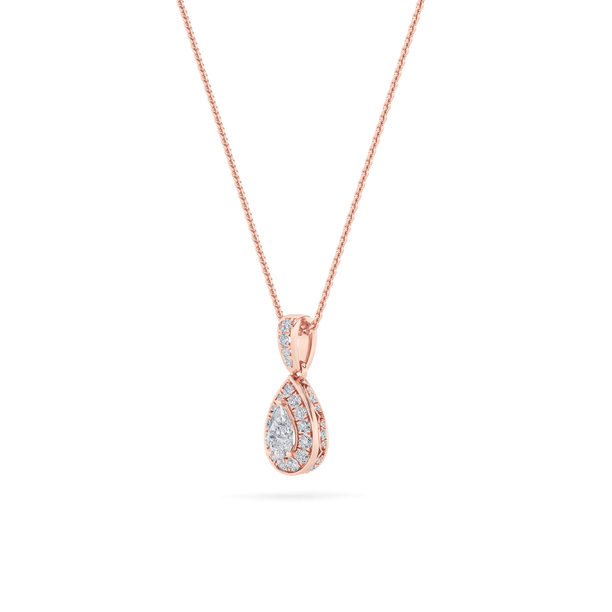 0.75Cttw Pear Shaped Lab Grown Diamond (F/VS) Halo Pendant in 14K Gold