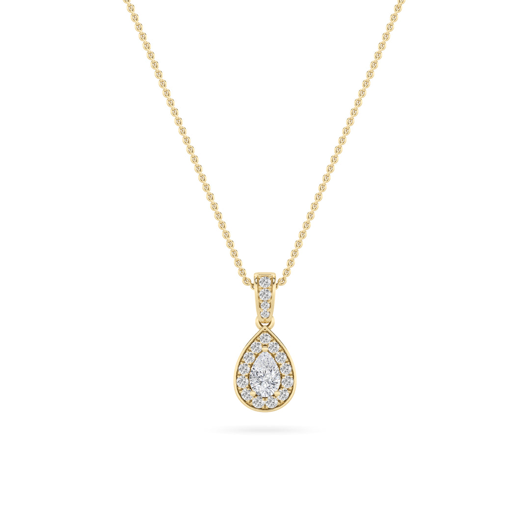 1.25Cttw Pear Shaped Lab Grown Diamond (F/VS) Halo Pendant in 14K Gold