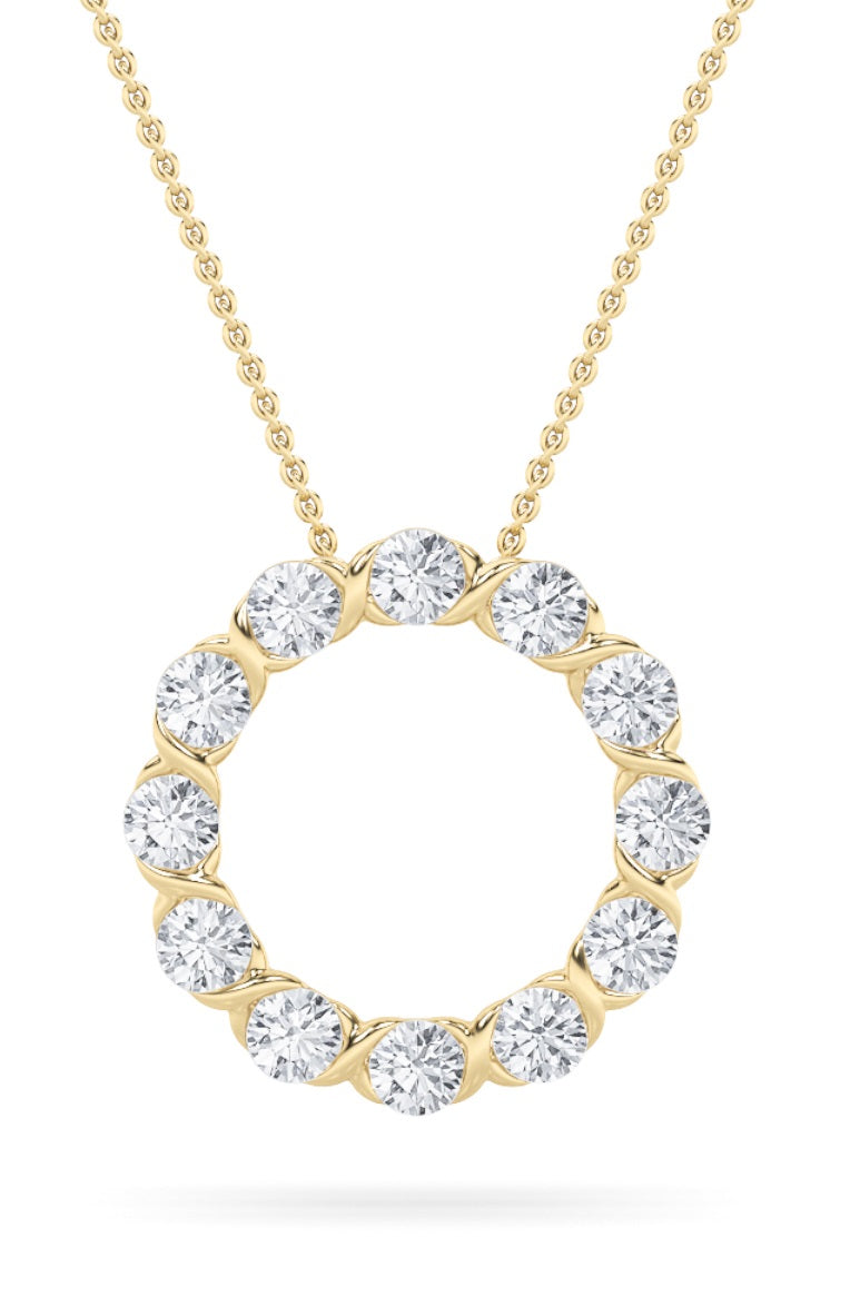 2Cttw Round Shaped Lab Grown Diamond (F/VS) Circle Pendant in 14K Gold