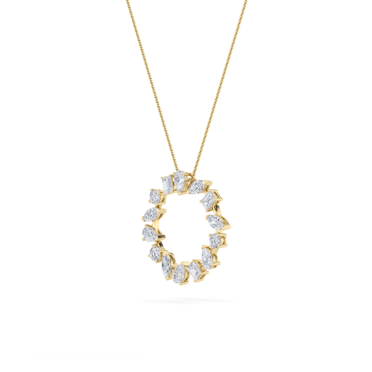 3Cttw Emerald Shaped Lab Grown Diamond (F/VS) Fancy Circle Pendant in 14K Gold