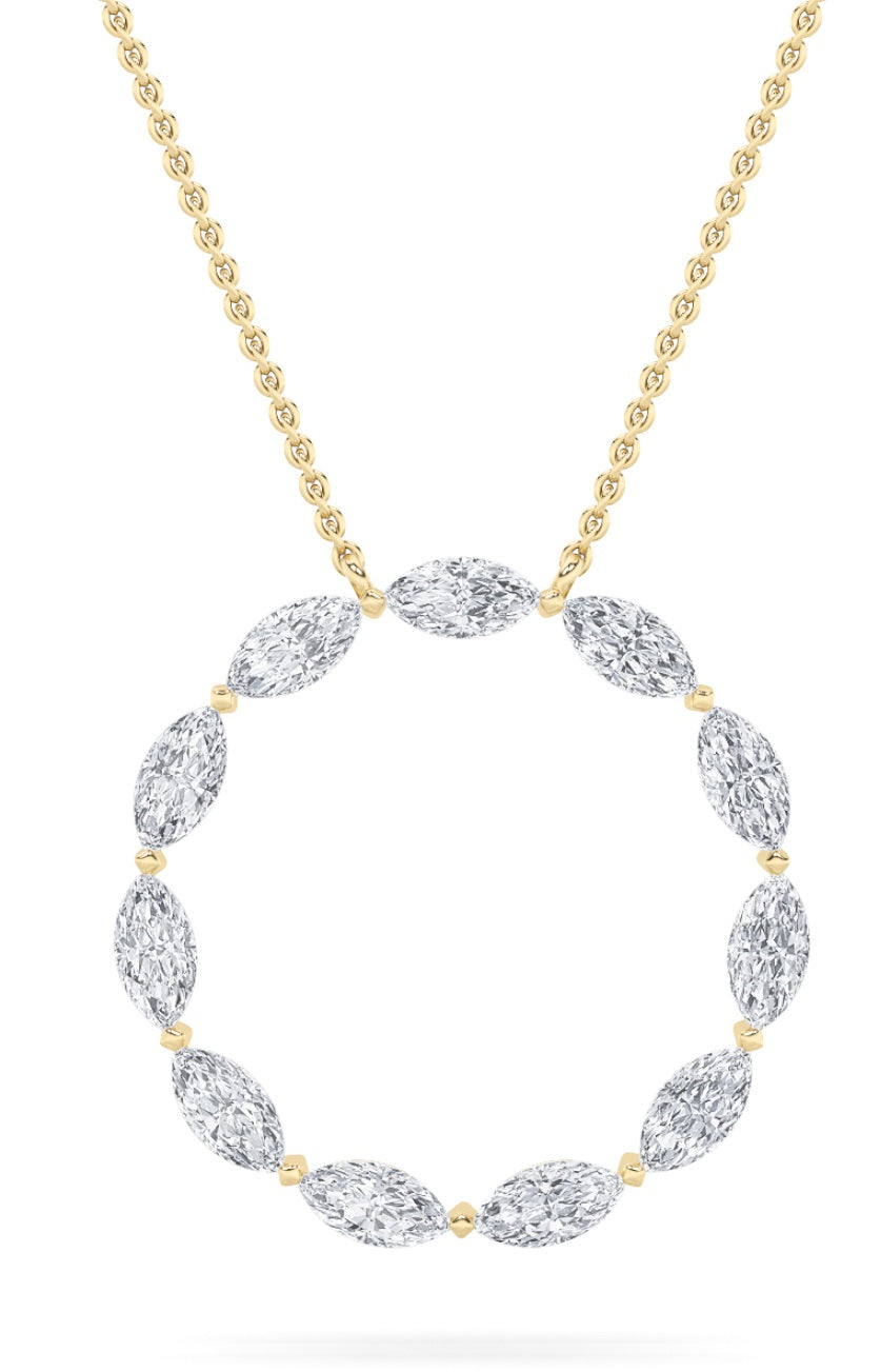 2Cttw Marquise Shaped Lab Grown Diamond (F/VS) Circle Necklace in 14K Gold