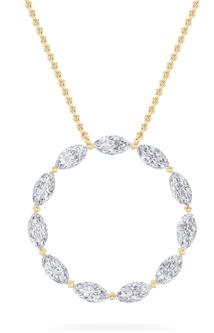 2Cttw Marquise Shaped Lab Grown Diamond (F/VS) Circle Necklace in 14K Gold