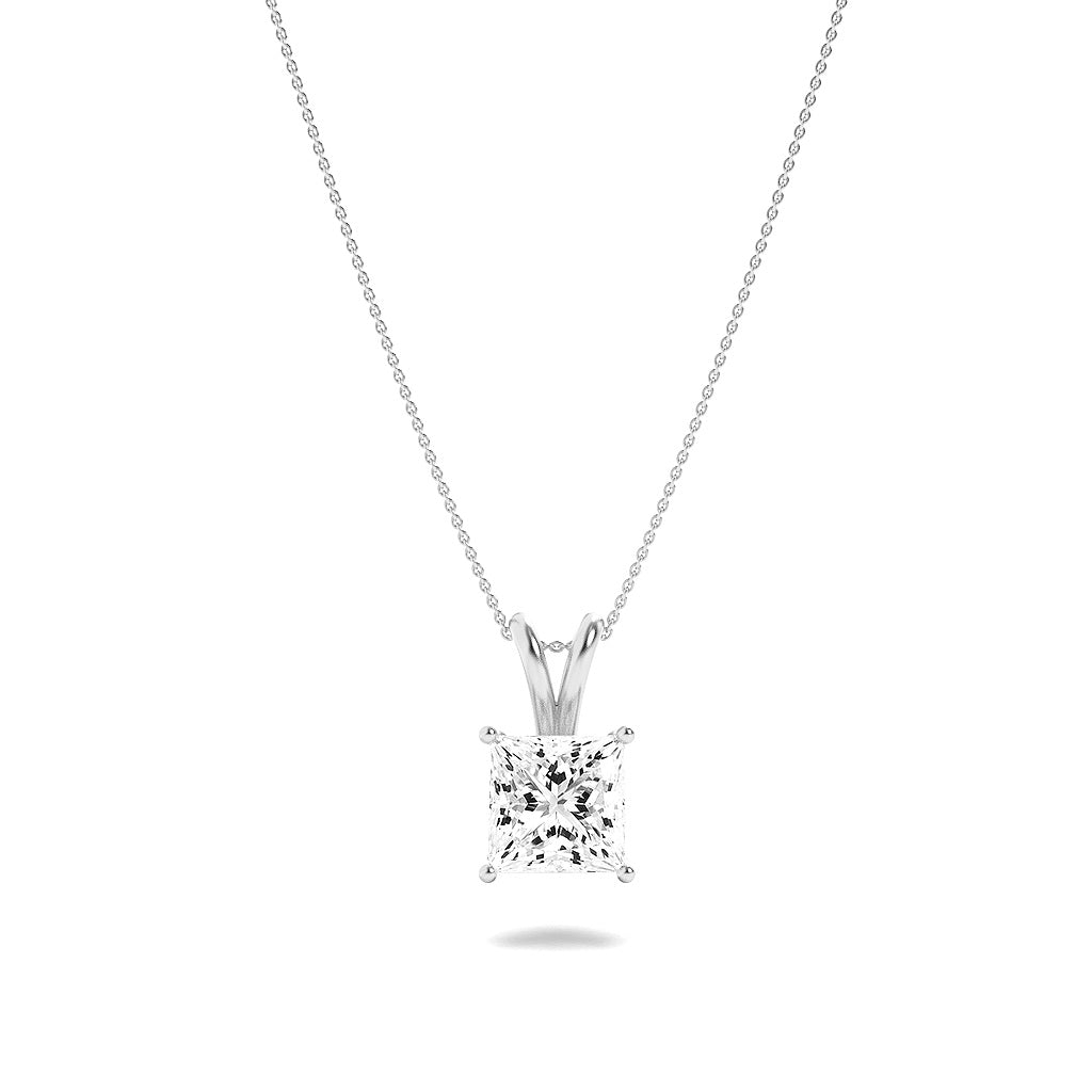 1Cttw Princess Shaped Lab Grown Diamond (F/VS) Split Bale Solitaire Pendant in 14K Gold