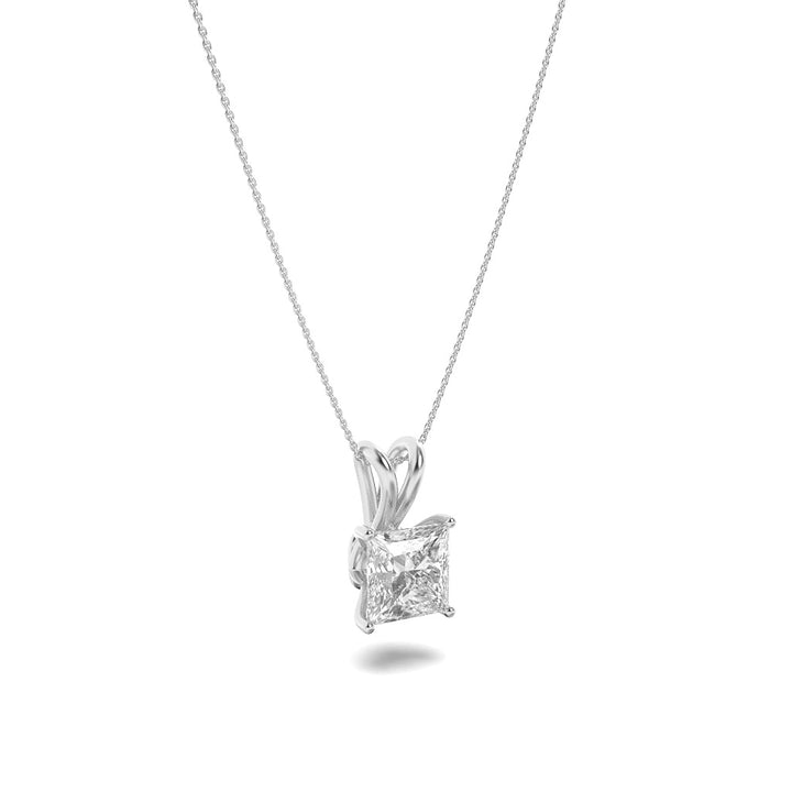 1Cttw Princess Shaped Lab Grown Diamond (F/VS) Split Bale Solitaire Pendant in 14K Gold