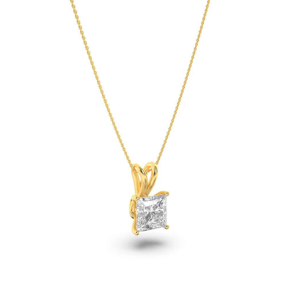 1Cttw Princess Shaped Lab Grown Diamond (F/VS) Split Bale Solitaire Pendant in 14K Gold