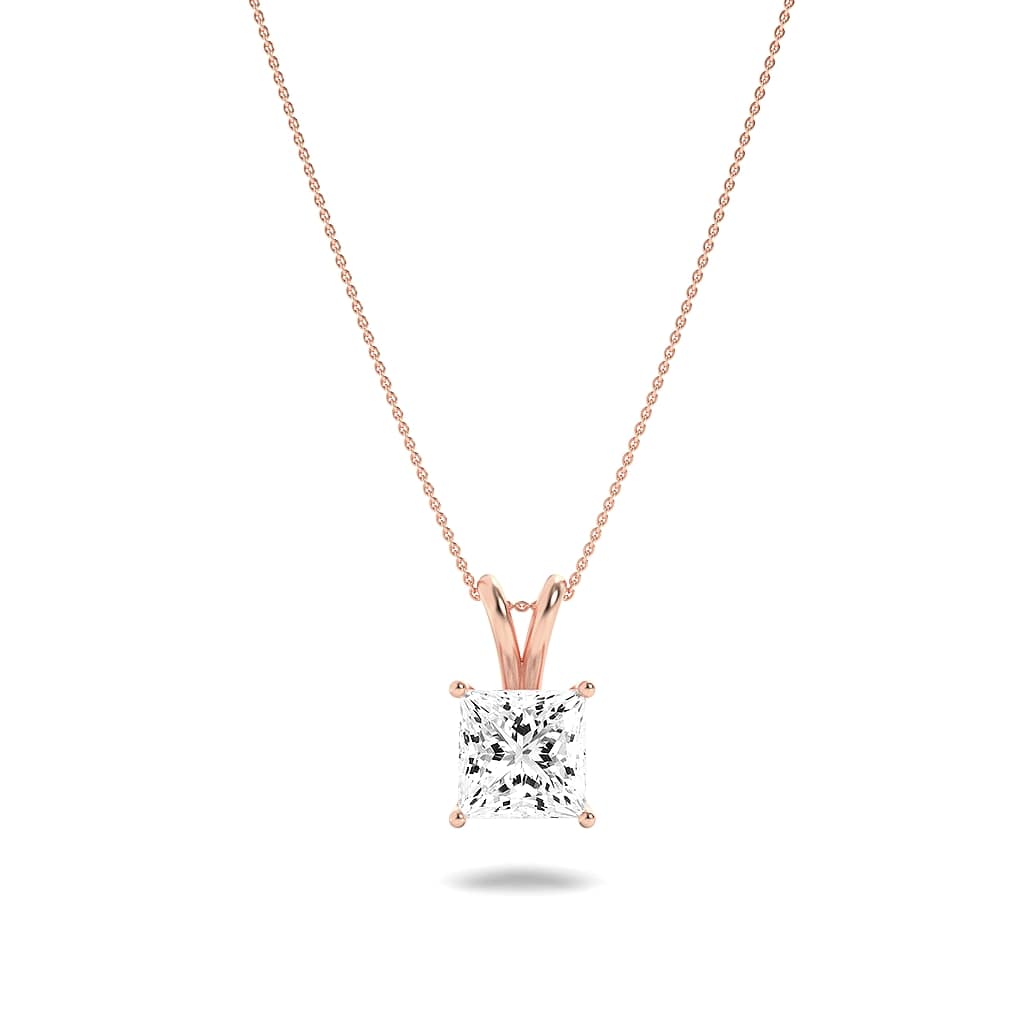 1Cttw Princess Shaped Lab Grown Diamond (F/VS) Split Bale Solitaire Pendant in 14K Gold