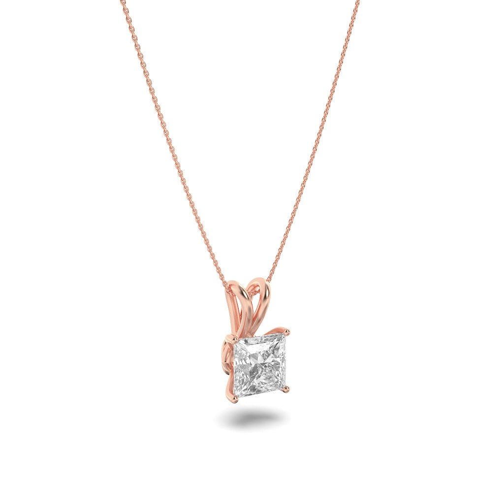 1Cttw Princess Shaped Lab Grown Diamond (F/VS) Split Bale Solitaire Pendant in 14K Gold