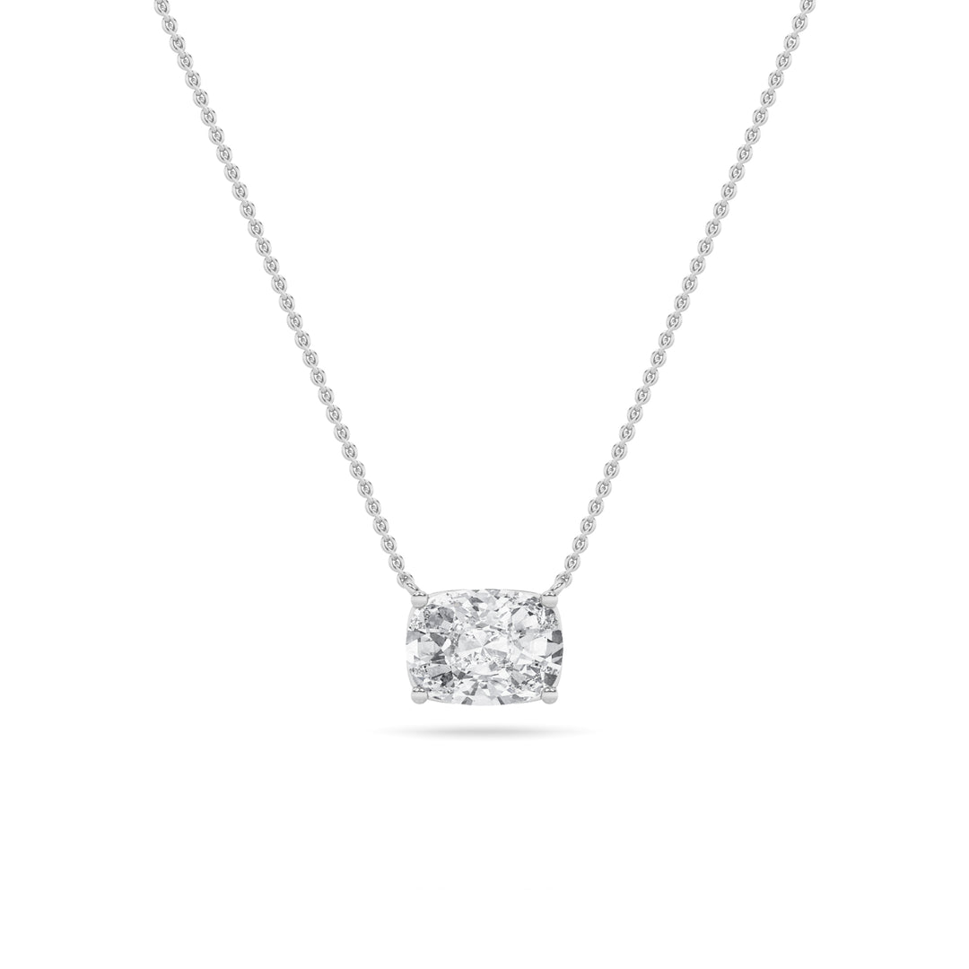 1Cttw Elongated Cushion Shaped Lab Grown Diamond (F/VS) East West Solitaire Necklace in 14K Gold