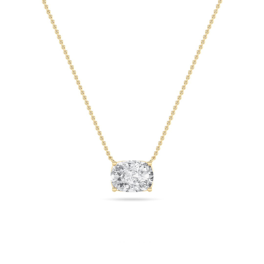 1Cttw Elongated Cushion Shaped Lab Grown Diamond (F/VS) East West Solitaire Necklace in 14K Gold
