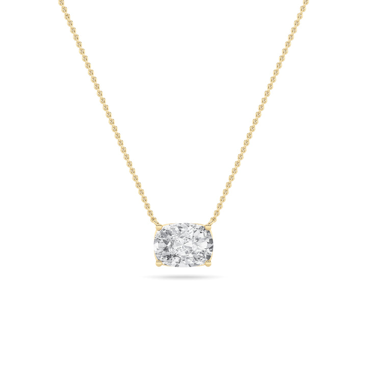 1Cttw Elongated Cushion Shaped Lab Grown Diamond (F/VS) East West Solitaire Necklace in 14K Gold