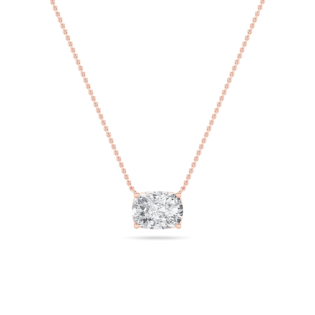 1Cttw Elongated Cushion Shaped Lab Grown Diamond (F/VS) East West Solitaire Necklace in 14K Gold