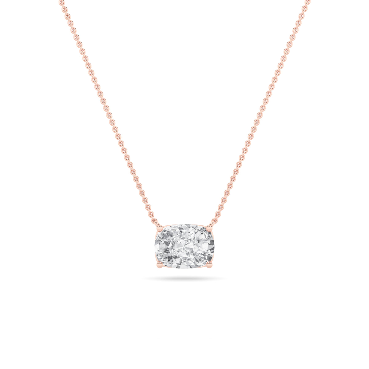 1Cttw Elongated Cushion Shaped Lab Grown Diamond (F/VS) East West Solitaire Necklace in 14K Gold