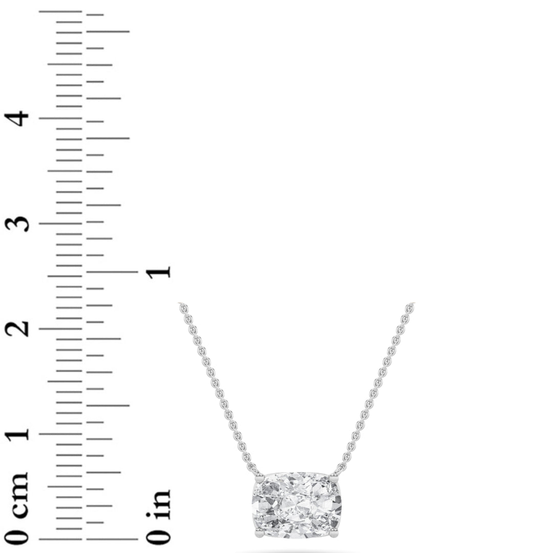 2Cttw Elongated Cushion Shaped Lab Grown Diamond (F/VS) East West Solitaire Necklace in 14K Gold