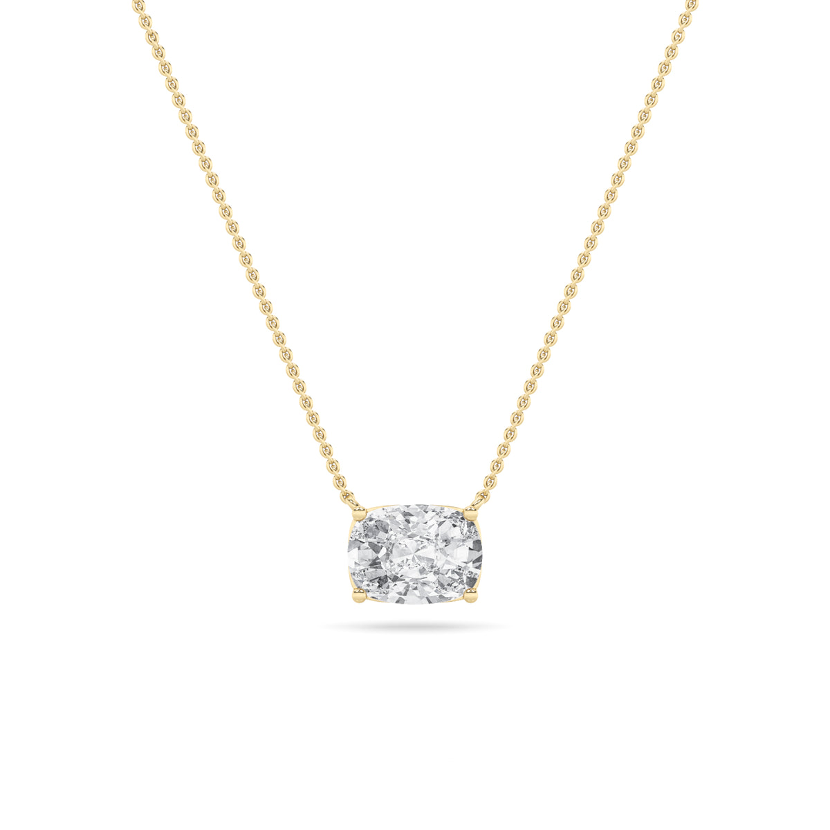 2Cttw Elongated Cushion Shaped Lab Grown Diamond (F/VS) East West Solitaire Necklace in 14K Gold