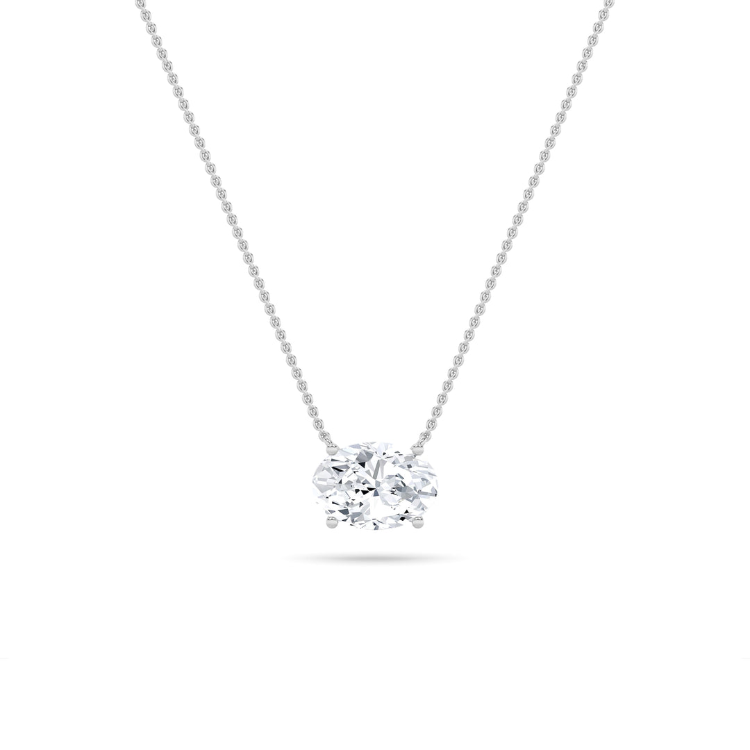 1Cttw Oval Shaped Lab Grown Diamond (F/VS) East West Solitaire Necklace in 14K Gold