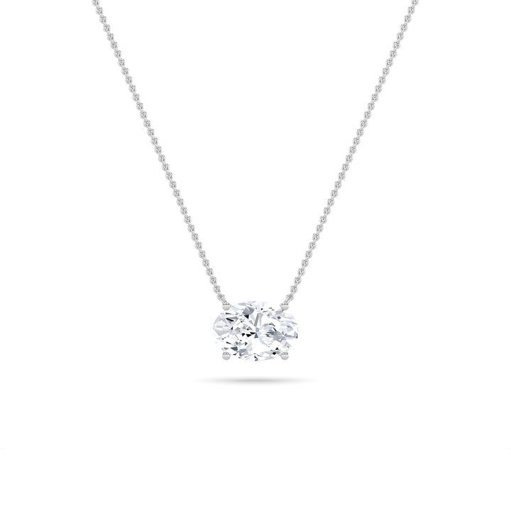 1Cttw Oval Shaped Lab Grown Diamond (F/VS) East West Solitaire Necklace in 14K Gold
