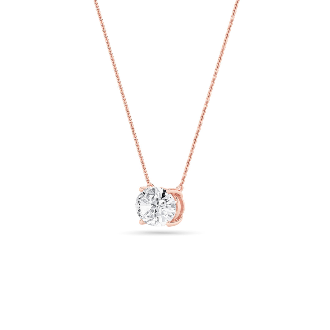 2Cttw Oval Shaped Lab Grown Diamond (F/VS) East West Solitaire Necklace in 14K Gold