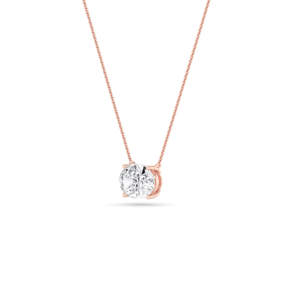 2Cttw Oval Shaped Lab Grown Diamond (F/VS) East West Solitaire Necklace in 14K Gold
