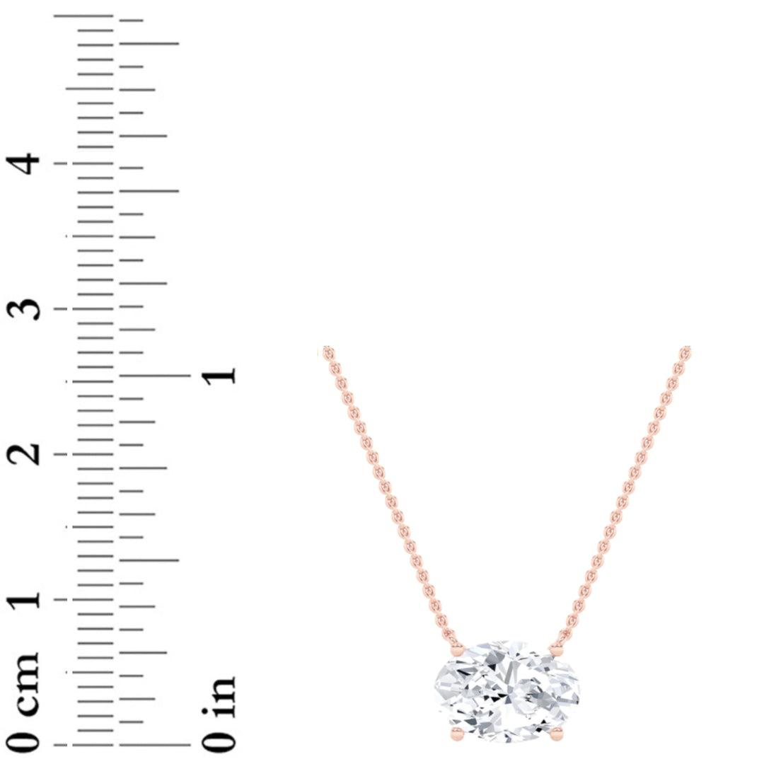 2Cttw Oval Shaped Lab Grown Diamond (F/VS) East West Solitaire Necklace in 14K Gold