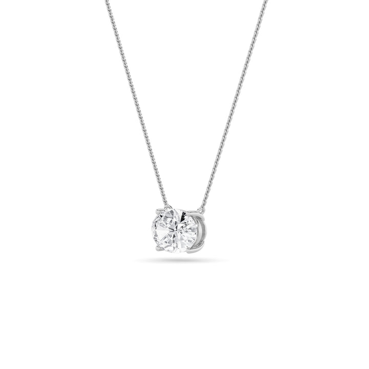 3Cttw Oval Shaped Lab Grown Diamond (F/VS) East West Solitaire Necklace in 14K Gold