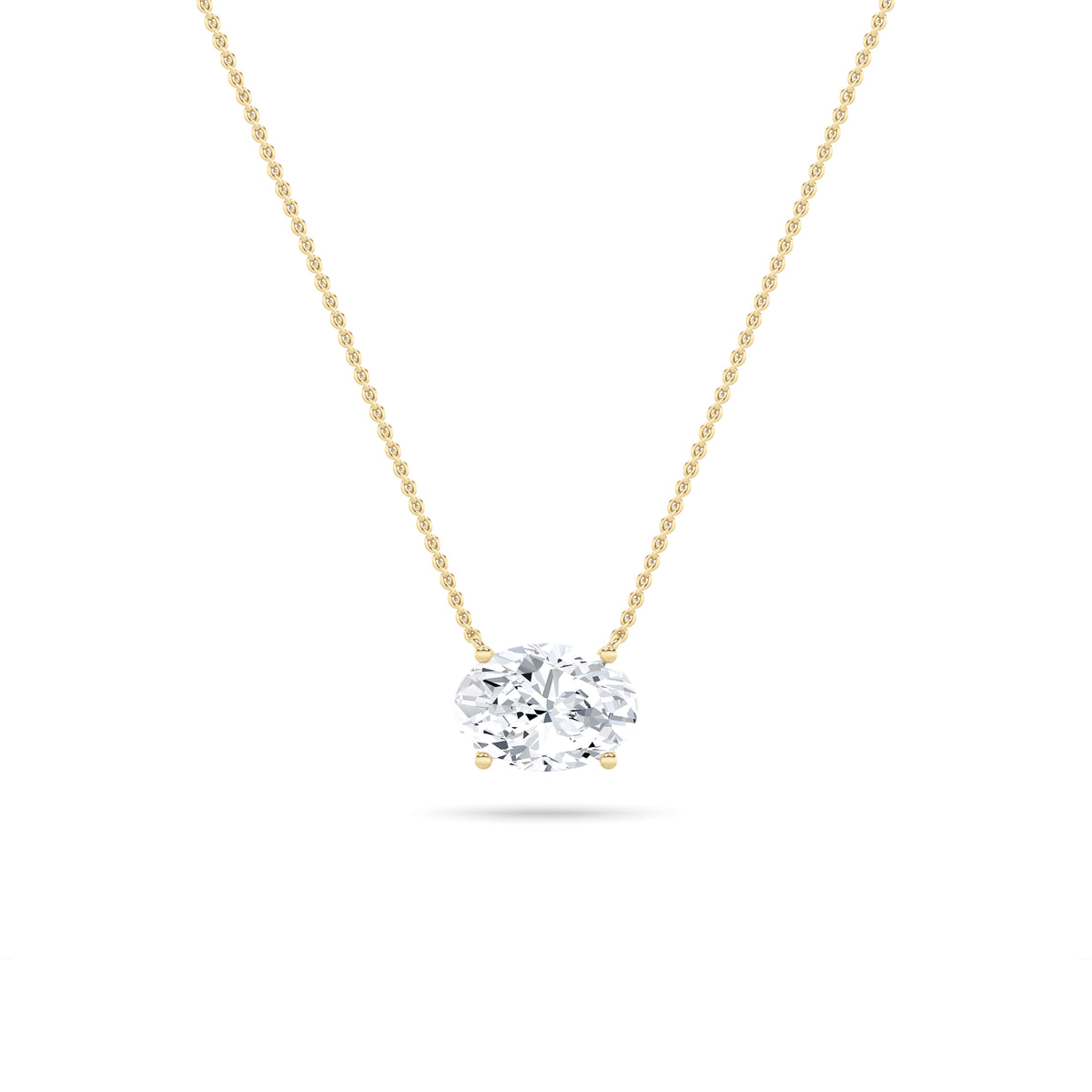 3Cttw Oval Shaped Lab Grown Diamond (F/VS) East West Solitaire Necklace in 14K Gold