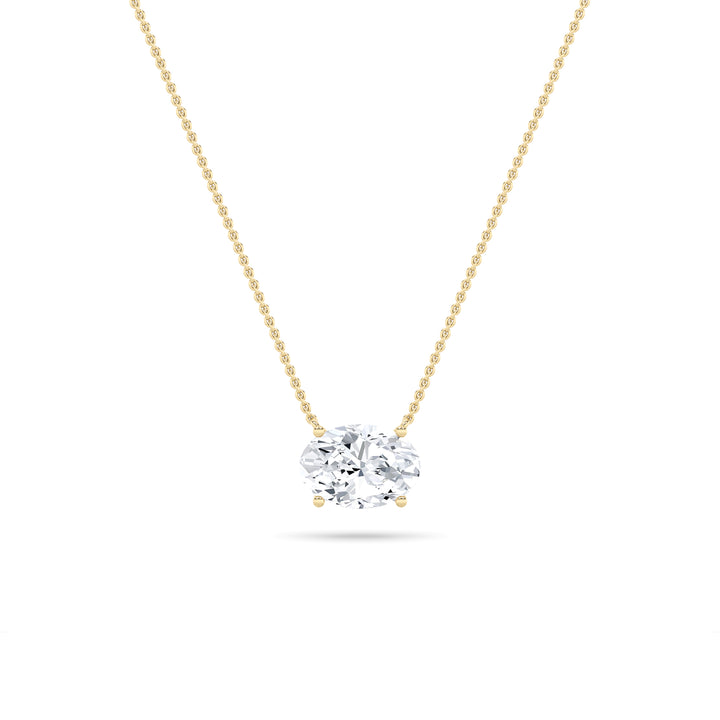 3Cttw Oval Shaped Lab Grown Diamond (F/VS) East West Solitaire Necklace in 14K Gold