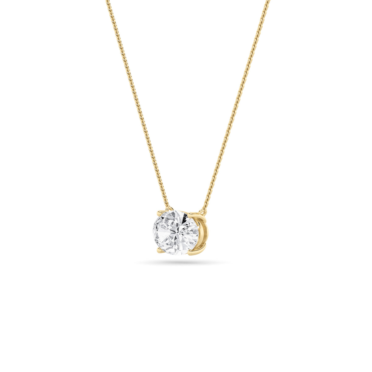 3Cttw Oval Shaped Lab Grown Diamond (F/VS) East West Solitaire Necklace in 14K Gold