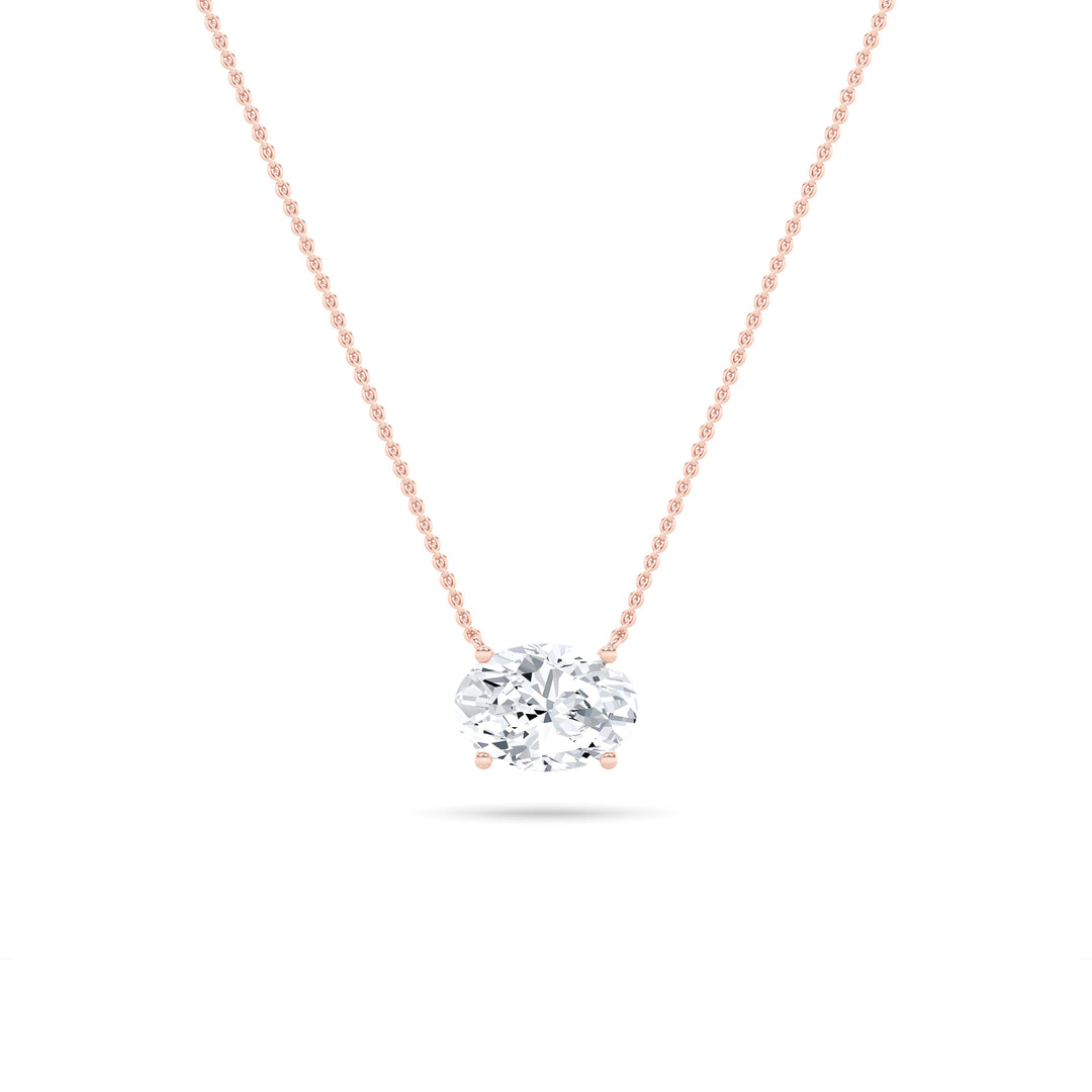 3Cttw Oval Shaped Lab Grown Diamond (F/VS) East West Solitaire Necklace in 14K Gold