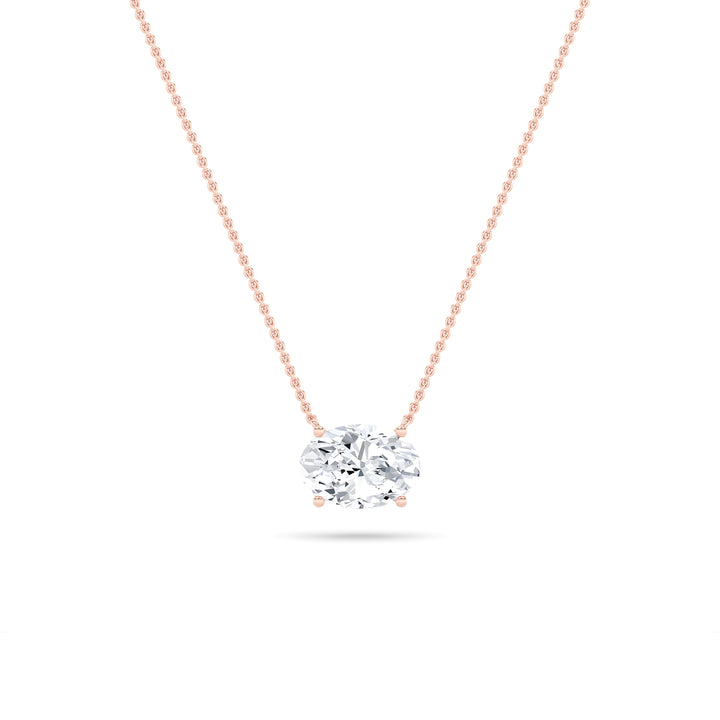 3Cttw Oval Shaped Lab Grown Diamond (F/VS) East West Solitaire Necklace in 14K Gold