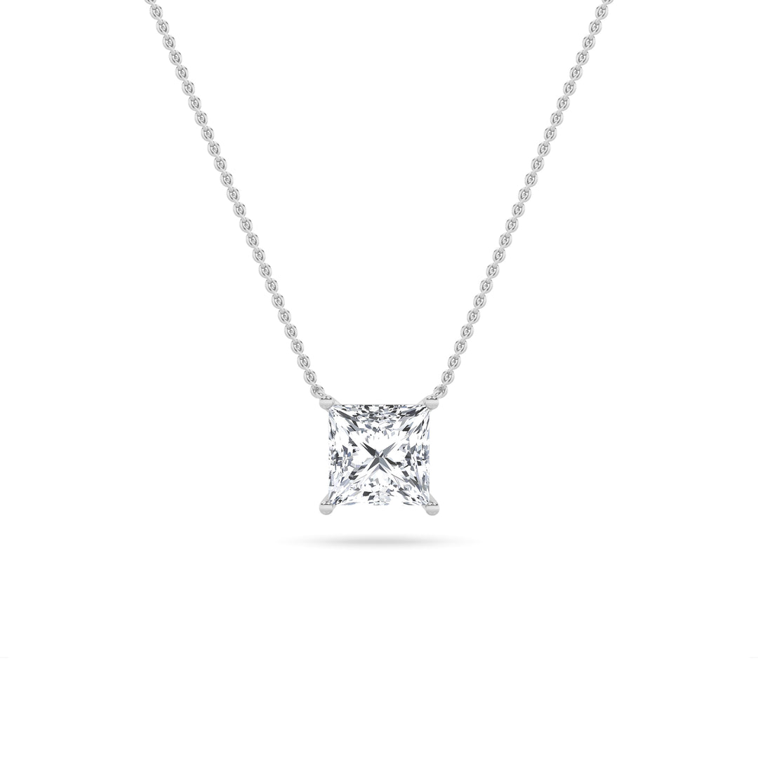 1Cttw Princess Shaped Lab Grown Diamond (F/VS) Solitaire Necklace in 14K Gold