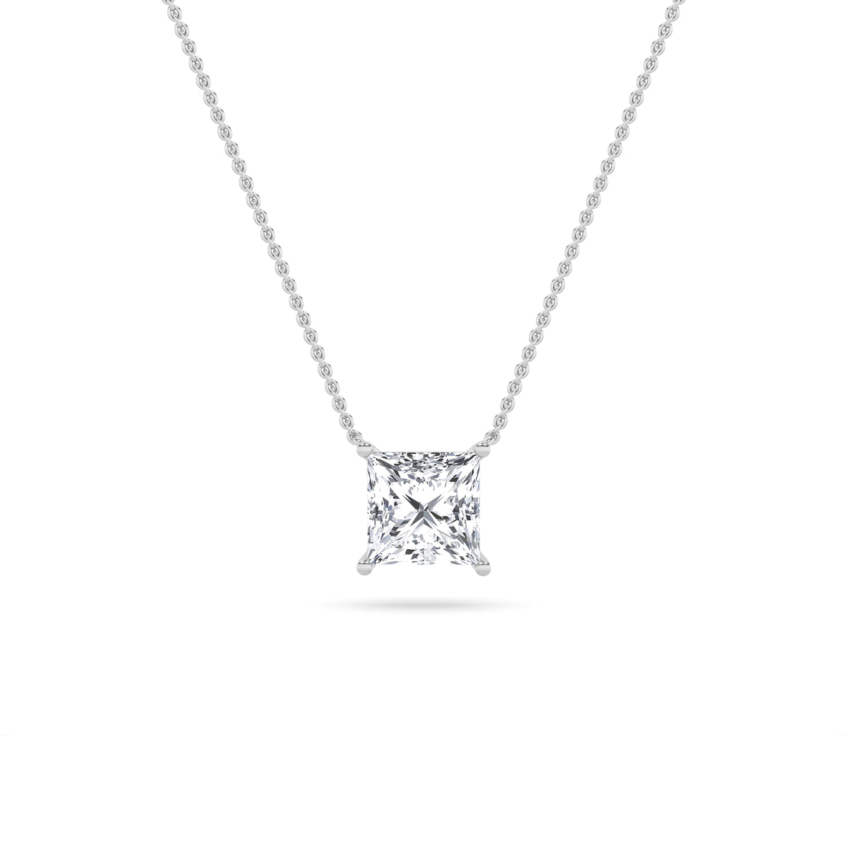 1Cttw Princess Shaped Lab Grown Diamond (F/VS) Solitaire Necklace in 14K Gold