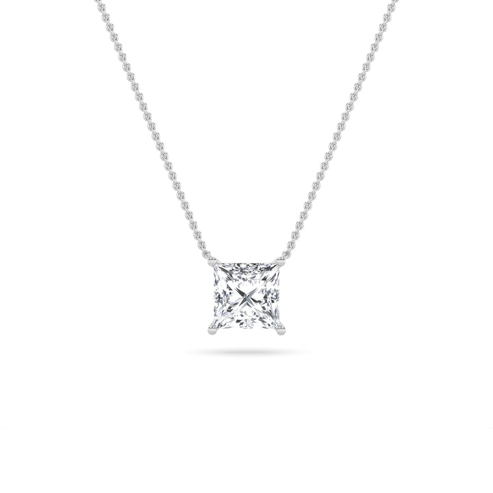 1Cttw Princess Shaped Lab Grown Diamond (F/VS) Solitaire Necklace in 14K Gold