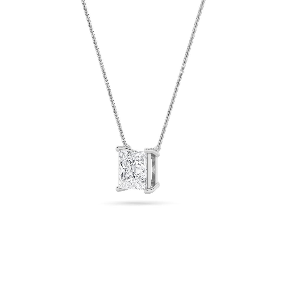 1Cttw Princess Shaped Lab Grown Diamond (F/VS) Solitaire Necklace in 14K Gold