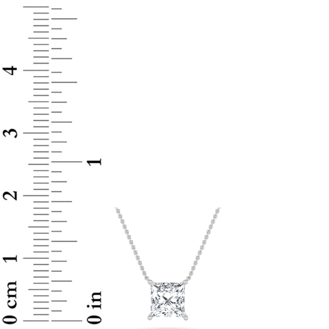 1Cttw Princess Shaped Lab Grown Diamond (F/VS) Solitaire Necklace in 14K Gold