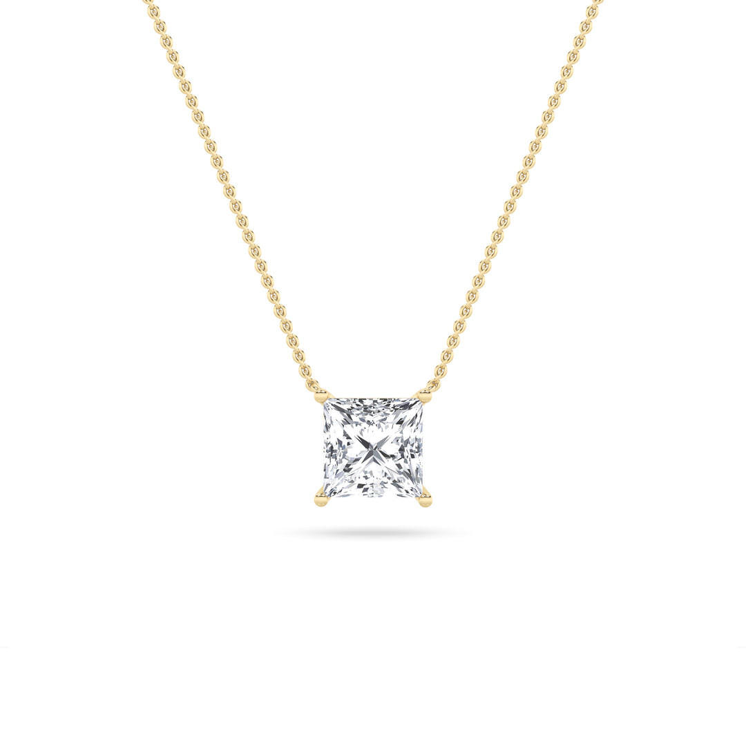 1Cttw Princess Shaped Lab Grown Diamond (F/VS) Solitaire Necklace in 14K Gold