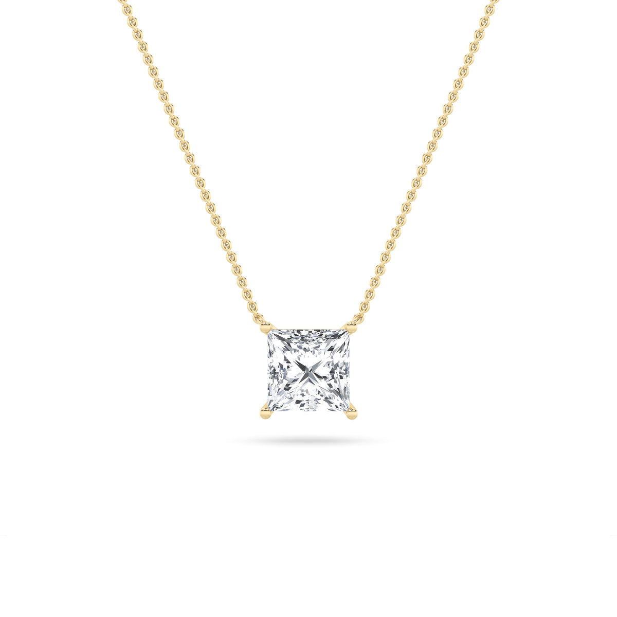 1Cttw Princess Shaped Lab Grown Diamond (F/VS) Solitaire Necklace in 14K Gold