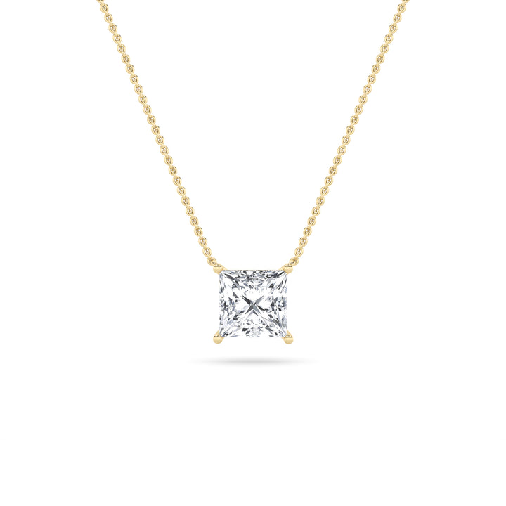 1Cttw Princess Shaped Lab Grown Diamond (F/VS) Solitaire Necklace in 14K Gold