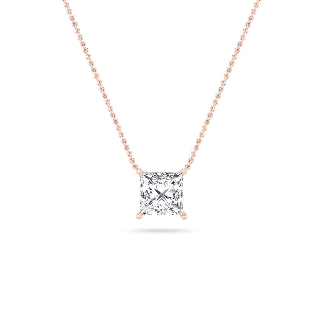 1Cttw Princess Shaped Lab Grown Diamond (F/VS) Solitaire Necklace in 14K Gold