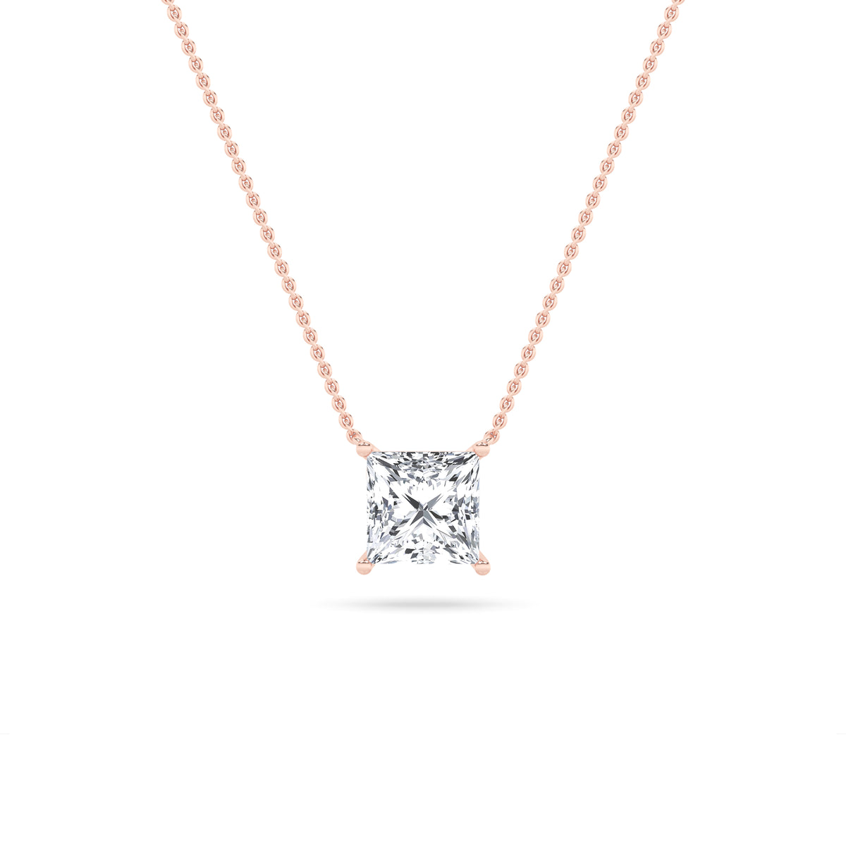 1Cttw Princess Shaped Lab Grown Diamond (F/VS) Solitaire Necklace in 14K Gold