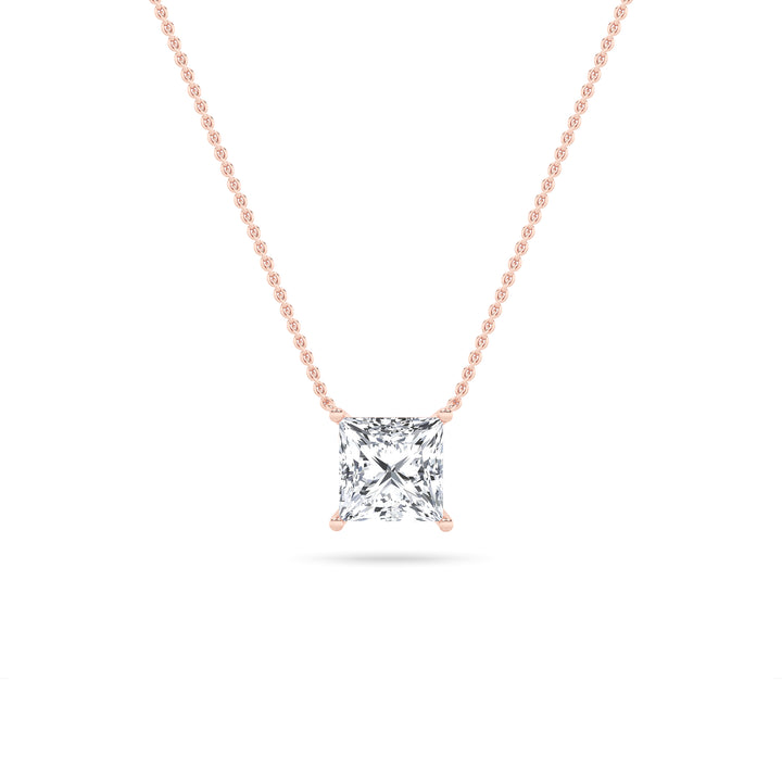 1Cttw Princess Shaped Lab Grown Diamond (F/VS) Solitaire Necklace in 14K Gold