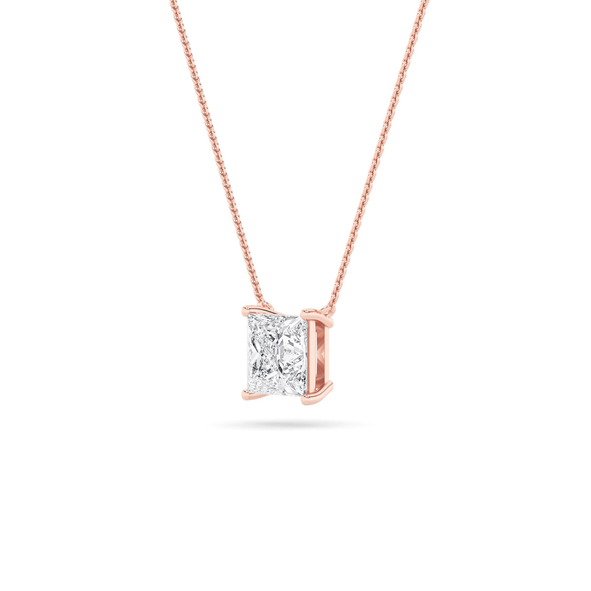 1Cttw Princess Shaped Lab Grown Diamond (F/VS) Solitaire Necklace in 14K Gold