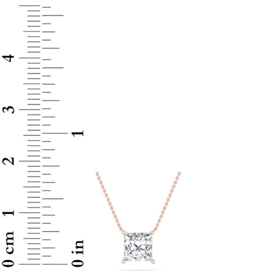 1Cttw Princess Shaped Lab Grown Diamond (F/VS) Solitaire Necklace in 14K Gold